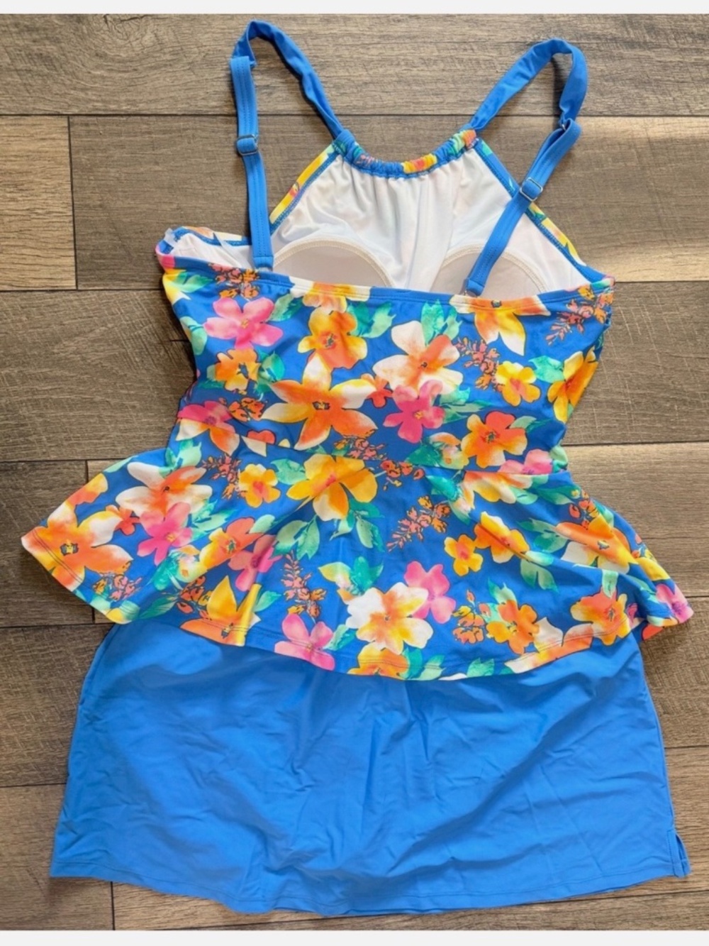 Isaac Mizrahi Cornflower Blue Tropical Floral 2 piece Tankini & Skirt 14 NWOT - Picture 2 of 7